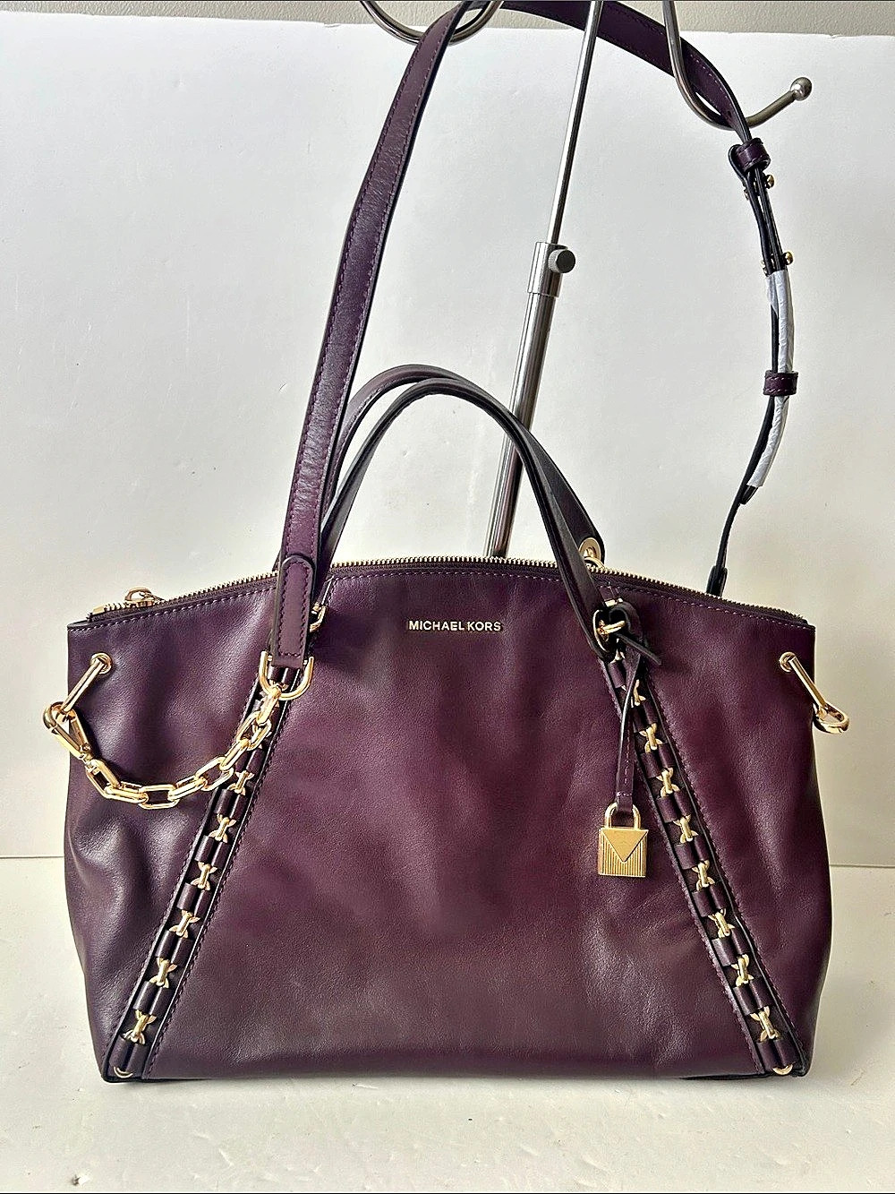 Michael Kors Deep Berry/Purple Leather Tote/Crossbody Bag Stunning Like New!!